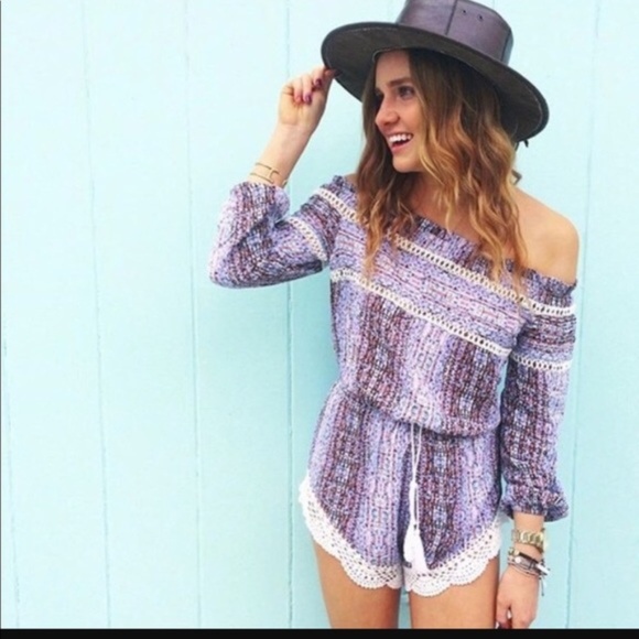 Rumor Boutique Pants - Rumor Boutique Purple Printed Romper Boho Chic